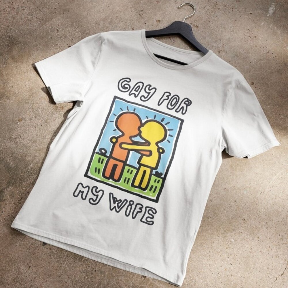 Gay For My Wife Graphic Pride T-Shirt LGBTQ Support Equality Awareness Tee 91